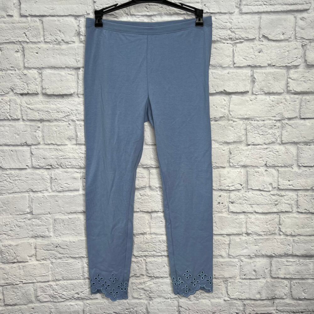 HUE Black Out Embroidered Floral Hem Cotton Skimmer Leggings Size S Blue New